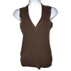 Votre Nom Women's Sz M Brown Ribbed Silk Blend Tank (1933)